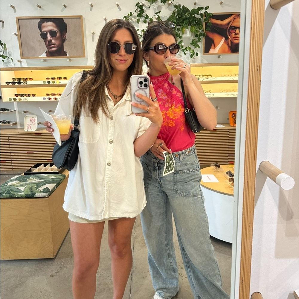 White Button-Up Shirt with Silver Buttons